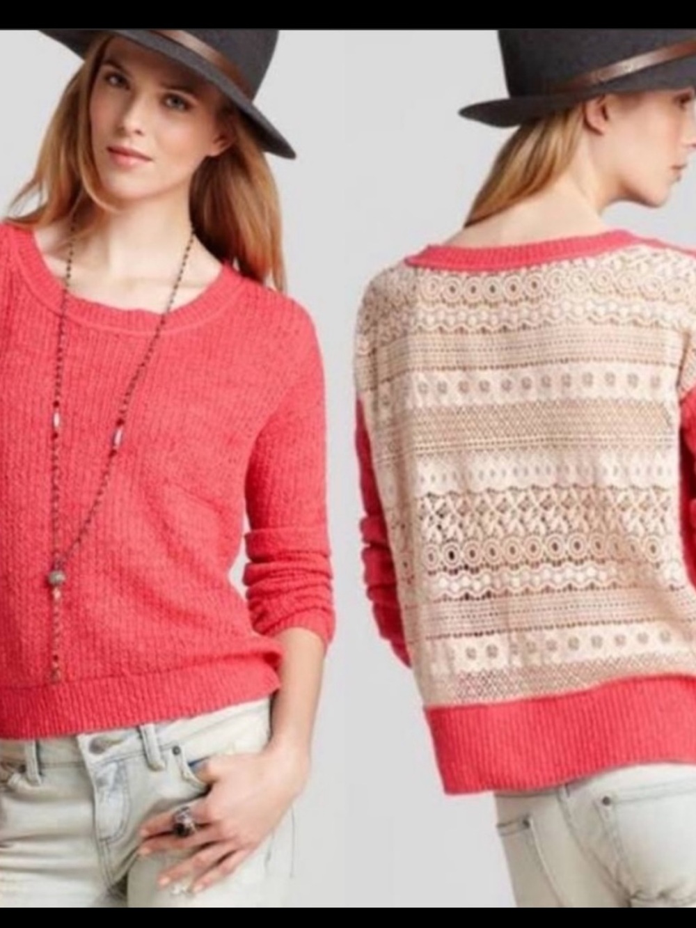 FREE PEOPLE Sweet Jane Coral Lace Sweater